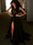 A Line Black Chiffon Sweep Train Prom Dresses