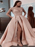 A Line Satin Cap Sleeves Prom Dresses LBQ1000