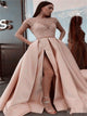 A Line Satin Cap Sleeves Prom Dresses
