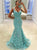 Sweep Train Green Evening Dresses with Appliques