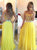 A Line Scoop Yellow Tulle Appliques Lace Prom Dresses 