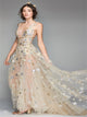A Line V Neck Tulle Champagne Prom Dresses 