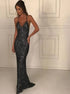 Spaghetti Straps V Neck Sequins Prom Dresses LBQ2419