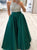 A Line Dark Green Halter Satin Sequins Prom Dresses