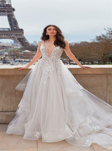 Lace Appliques Chiffon Long Split Prom Dresses