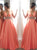 A Line V Neck Beadings Chiffon Pleats Prom Dresses