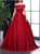 A Line Red Satin Off the Shoulder Prom Dresses