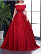 A Line Red Satin Off the Shoulder Prom Dresses