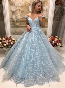 Ball Gown Off The Shoulder Appliques Tulle Prom Dresses
