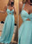 A Line Halter Chiffon Pleats Green Prom Dresses 