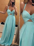 A Line Halter Chiffon Pleats Green Prom Dresses LBQ3123