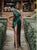 Sheath One Shoulder Satin Green Slit Prom Dresses