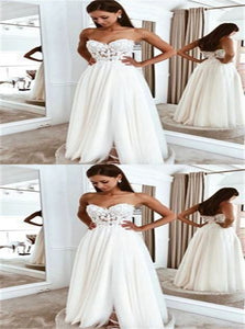 A Line Appliques Floor Length Prom Dresses
