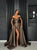 A Line Off the Shoulder Brown Satin Prom Dresses