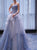 Blue Ball Gown Strapless Tulle Ruffles Prom Dresses