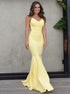 Yellow Backless Mermaid Spaghetti Straps Satin Prom Dress LBQ2124