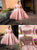 A Line Scoop Tea Length Pink Lace Prom Dresses