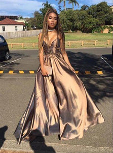 Sweep Train Brown Evening Dresses