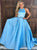 Blue Sweep Train Sleeveless Prom Dresses