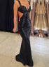 Black Sequin Backless Mermaid Long Evening Prom Dresses LBQ1963