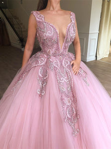 Floor Length V Neck Prom Dresses