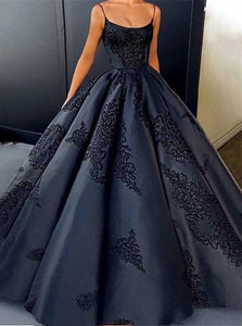 Floor Length Black Satin Prom Dresses