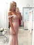 Mermaid Off the Shoulder Lace Pink Prom Dresses LBQ1973