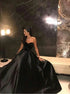 A Line Sweetheart Sleeveless Black Satin Prom Dress with Velvet Bodice LBQ1870