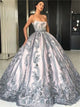 Ball Gown Sweep Train Sleeveless Grey Prom Dresses