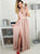 A Line Pink Halter Side Slit Chiffon Prom Dresses