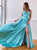 A Line Spaghetti Strap Lace Up Slit Satin Prom Dresses 