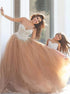 A Line Sweetheart Beadings Tulle Champagne Prom Dress LBQ2878