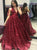 A Line Red V Neck Lace Up Sequin Prom Dresses