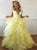 A Line V Neck Ruffles Organza Yellow Prom Dresses 