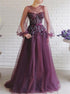 A Line Scoop Appliques Open Back Long Sleeves Tulle Prom Dress LBQ2994