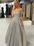 A Line Off Shoulder Long Tulle Prom Dresses with Sequins LBQ2447