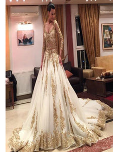 Sweep Train Golden Evening Dresses