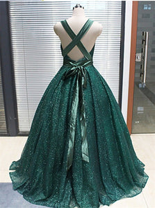 Sweep Train Green Evening Dresses