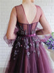 Sweep Train Purple Open Back Evening Dresses