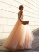 Sweep Train Pink Open Back Evening Dresses