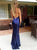 V Neck Spaghetti Straps Purple Evening Dresses