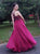 Sweep Train Burgundy Evening Dresses