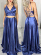 Sweep Train Blue Evening Dresses with Pockets