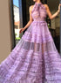 A Line Halter Lace Appliques Lilac Tulle Prom Dress LBQ3025