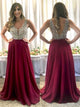 Sweep Train Burgundy Open Back Evening Dresses