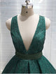 Sequins Ball Gown Dark Green V Neck Prom Dress LBQ0726