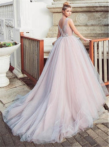 Sleeveless Sweep Train Pink Prom Dresses