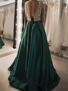 A Line Open Back Evening Dresses