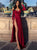 Burgundy Off the Shoulder Long Sleeves Prom Dresses With Slit 