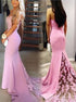 Pink Mermaid Sweetheart Spaghetti Straps Satin Appliques Prom Dress LBQ1684